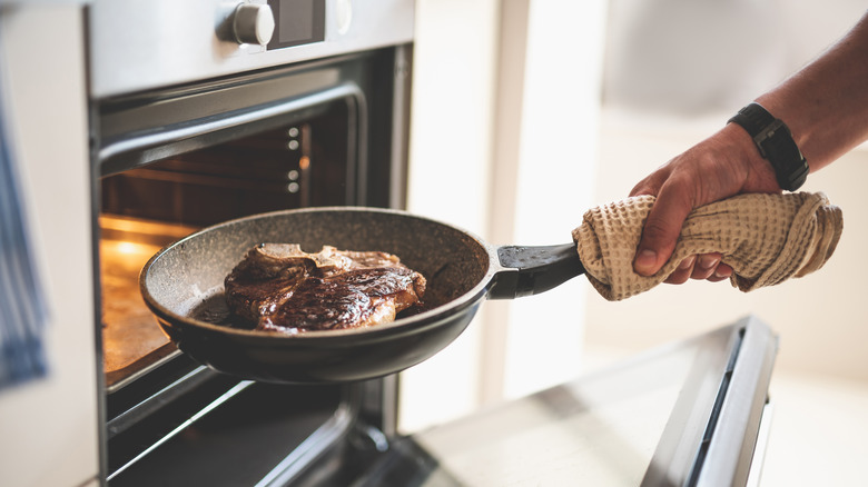 Steak going into oven