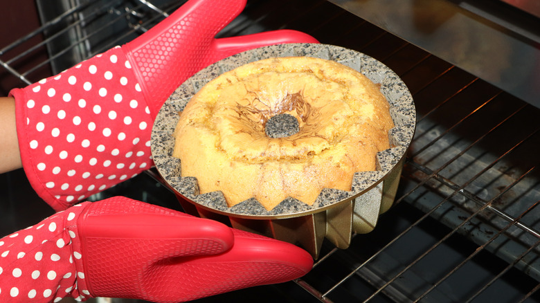 Bundt cake out of oven