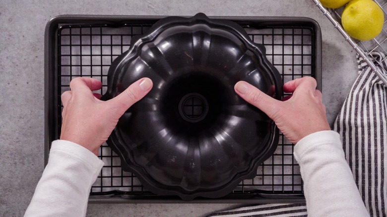 unmolding Bundt cake from pan