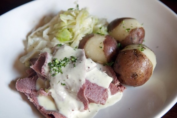 Corned Beef and Cabbage with White Wine Mustard Sauce