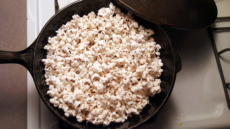 Popcorn in cast-iron pan