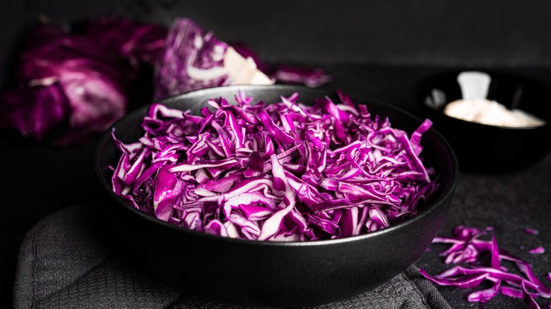 black bowl of purple cabbage