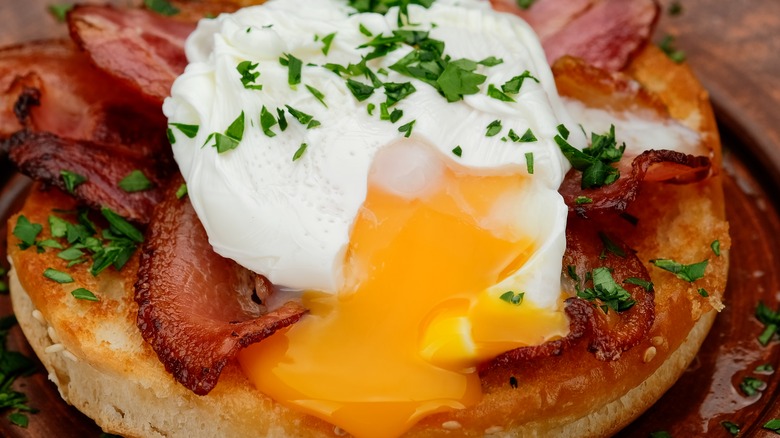 A poached egg on bacon