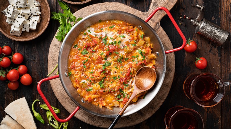 Menemen in a metal pan