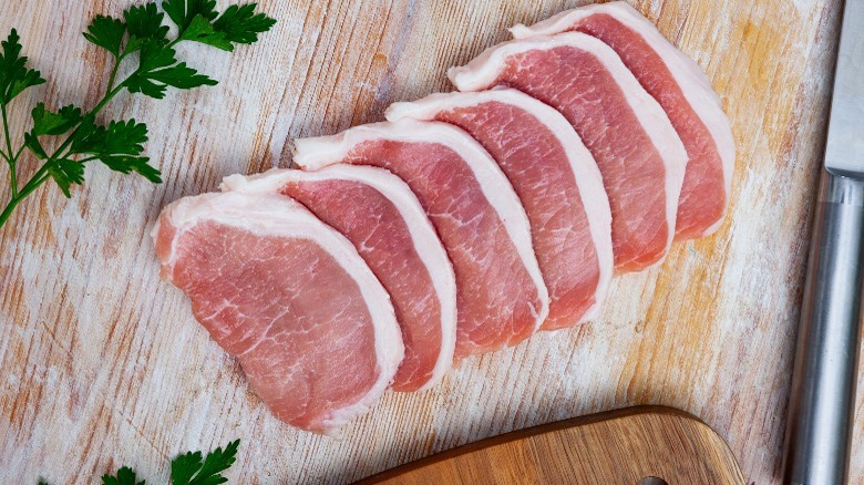 Six raw pork chops