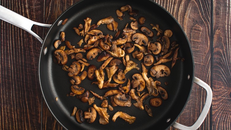 cooked mushrooms in pan