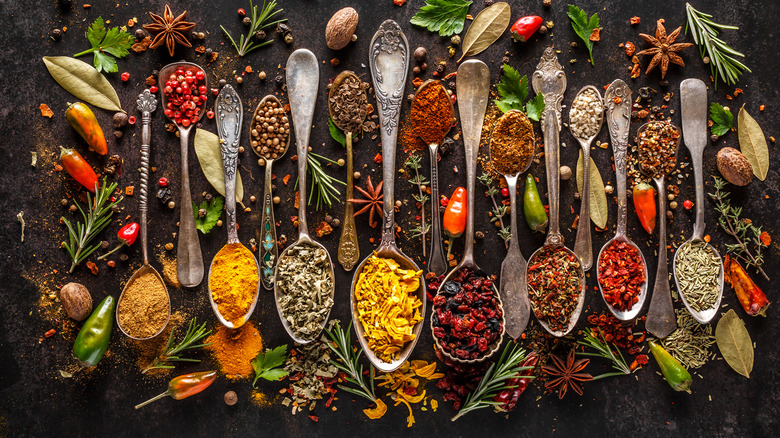 several spices on spoons
