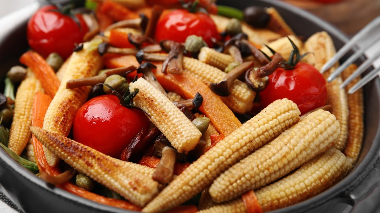 roasted baby corn and vegetables