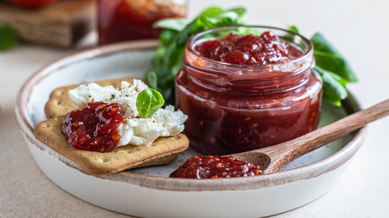 Tomato jam on a cracker