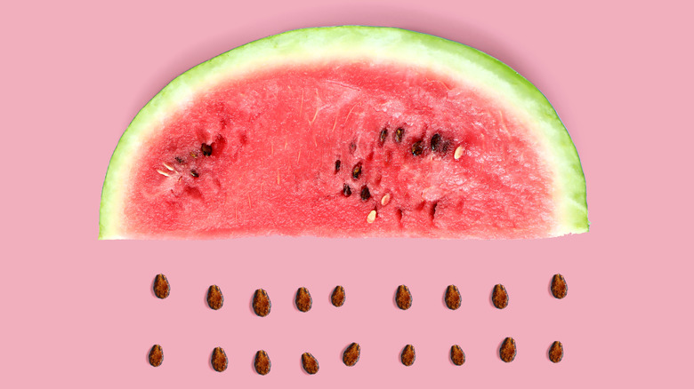 Watermelon slice with seeds