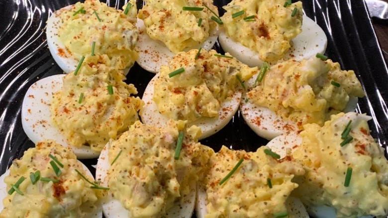 Deviled eggs with ham and cheese