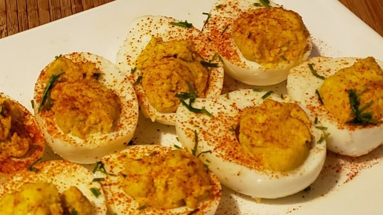 Deviled eggs with paprika and chives