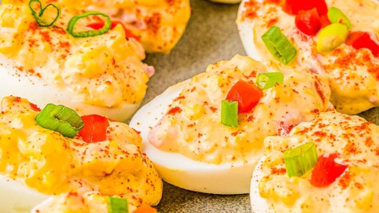 Deviled eggs with pimento cheese