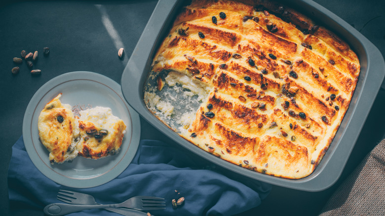 Slice of soft bread pudding