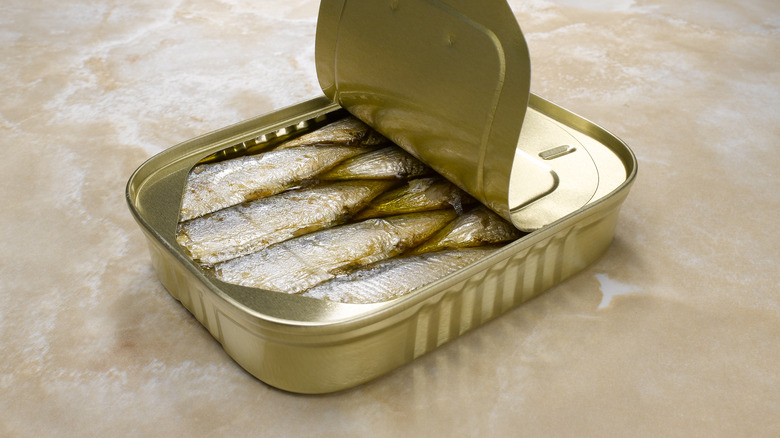 An open can of sardines