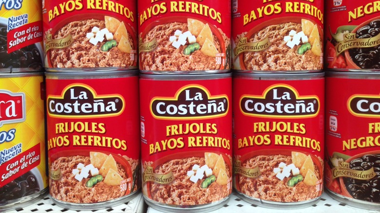 Cans of refried beans