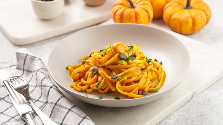 Bowl of pumpkin pasta