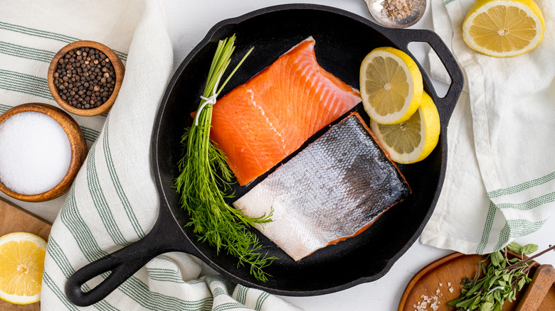 two raw salmon filets