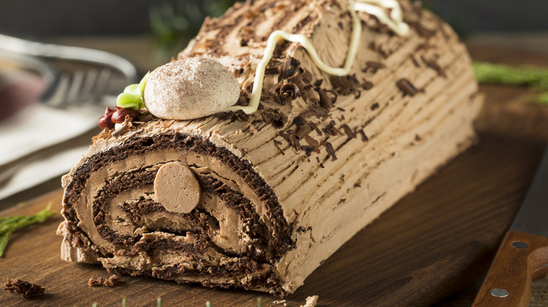 Chocolate Christmas Yule Log with Mousse and Frosting