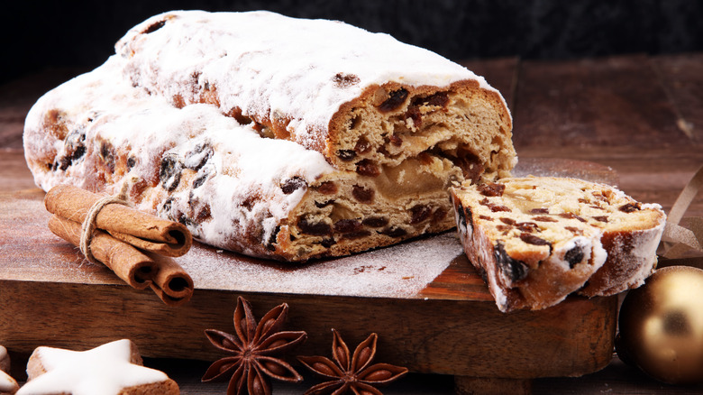 Christmas stollen surrounded by spices