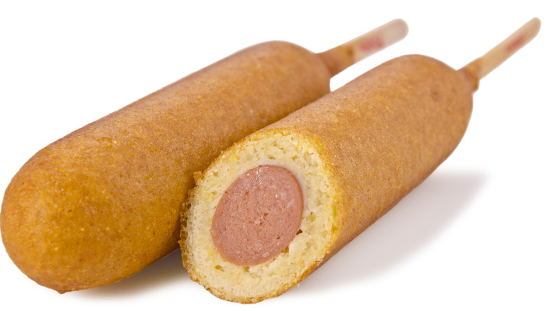 Whole and cut corn dogs