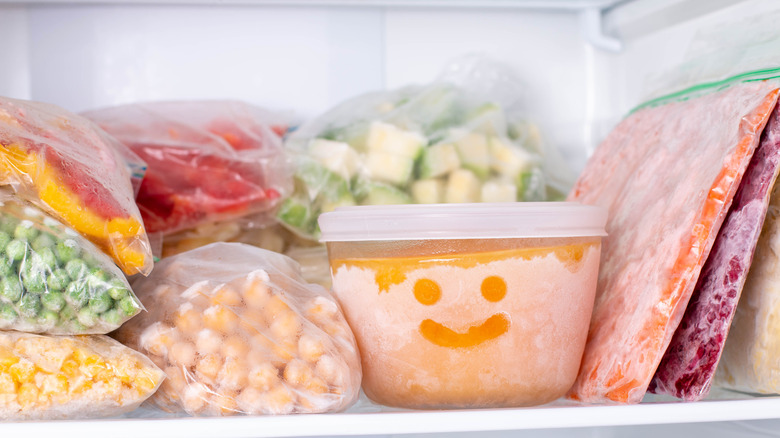 bagged food in a freezer