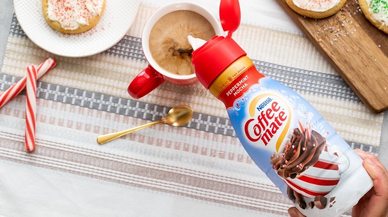 Christmas cookes and Peppermint Creamer with coffee