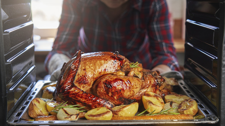 Cooked turkey in oven