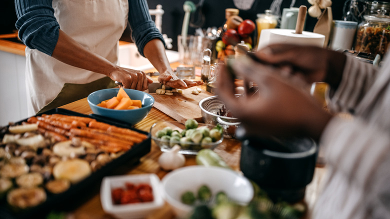 Kitchen counter with plentiful food