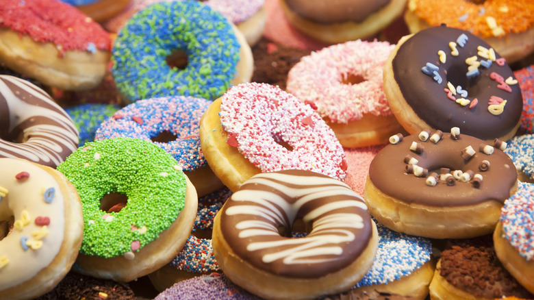 various kinds of decorated donuts