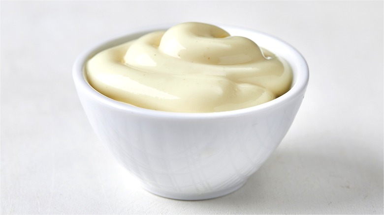 mayonnaise in a white bowl