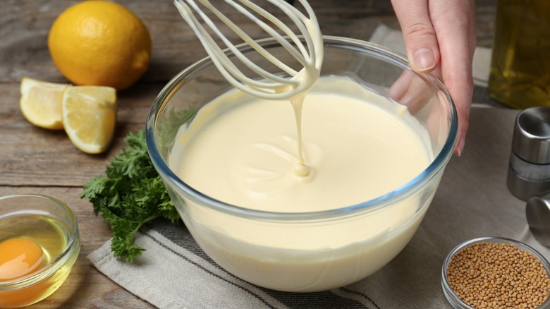 making mayonnaise and ingredients