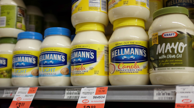 Mayonnaise jars on store shelf