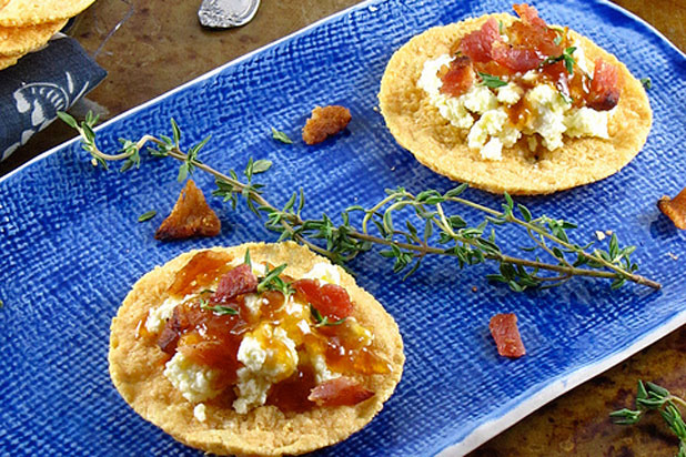 Miss... in the Kitchen — Bacon-Ricotta and Orange Marmalade Topped Parmesan Crisps