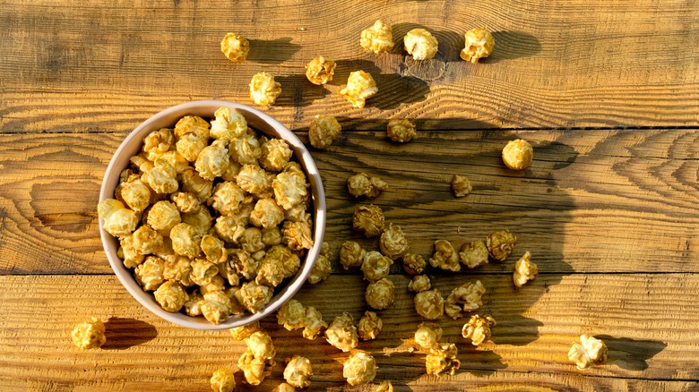 caramel popcorn on table