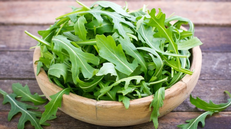 Fresh arugula in a bowl