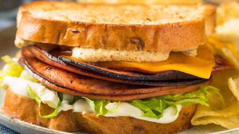 Grilled bologna sandwich with mustard