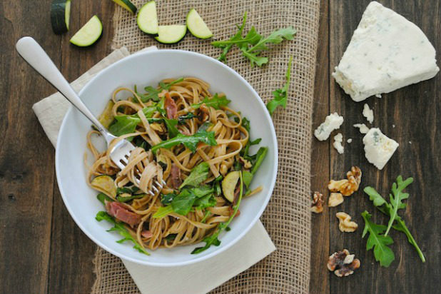 Fettuccine with Blue Cheese, Arugula, and Crispy Prosciutto