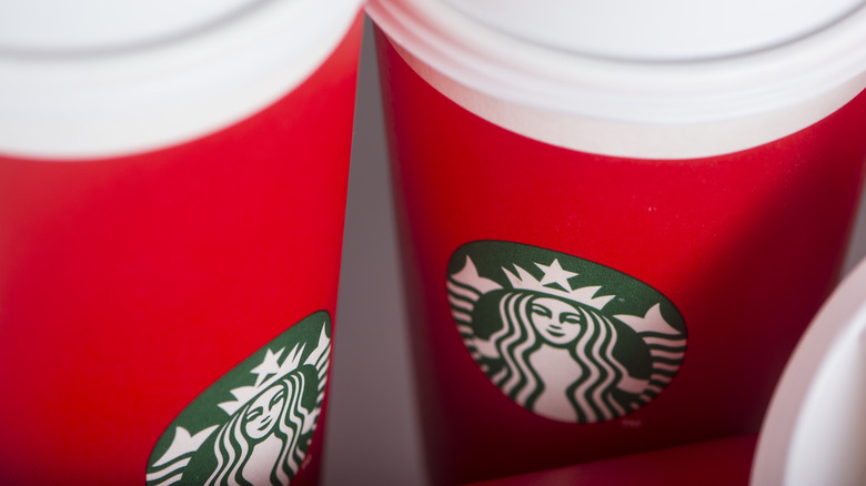 Starbucks holiday cups closeup