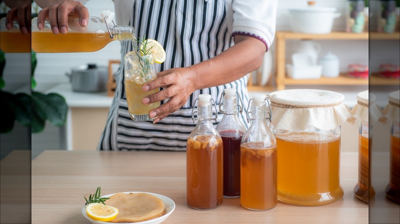 homemade kombucha on countertop