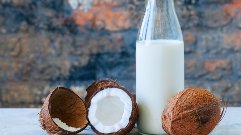 Split coconuts and coconut milk