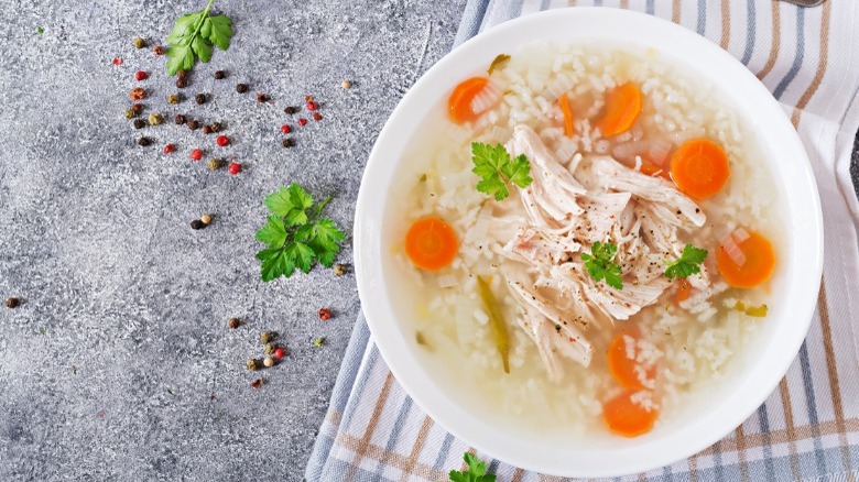 Chicken soup with rice and carrots