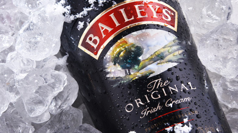 Baileys Irish Cream bottle on ice