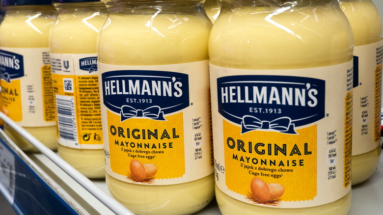 glass jars of Hellmann's mayo