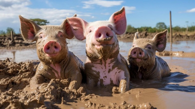 Piglets in mud