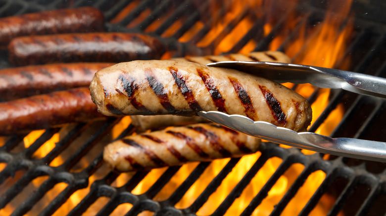 Sausages being grilled