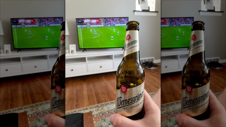 Opened bottle of German pilsner