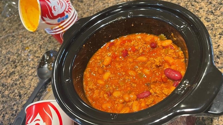 Chili in black bowl