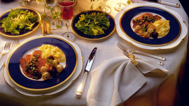 Restaurant table with food