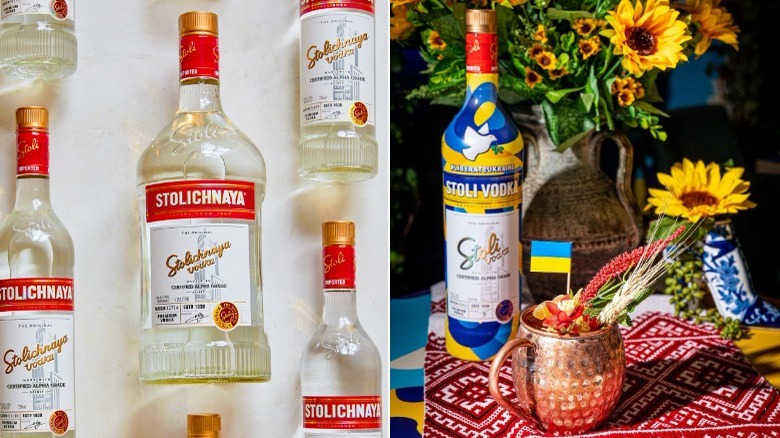 Stolichnaya and Stoli bottles